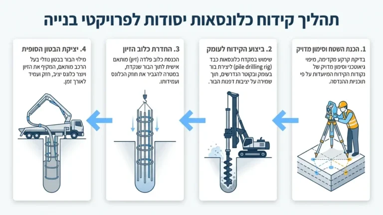 מכונת קידוח כלונסאות מקצועית פועלת באתר בנייה