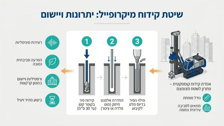 מכונת קידוח כלונסאות מיקרופייל קומפקטית בפעולה בתוך אתר בנייה